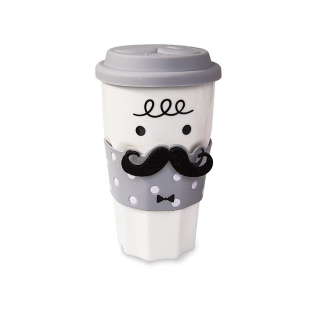 Silikon Kapaklı Keçeli Bıyıklı Kupa Bardak Porselen