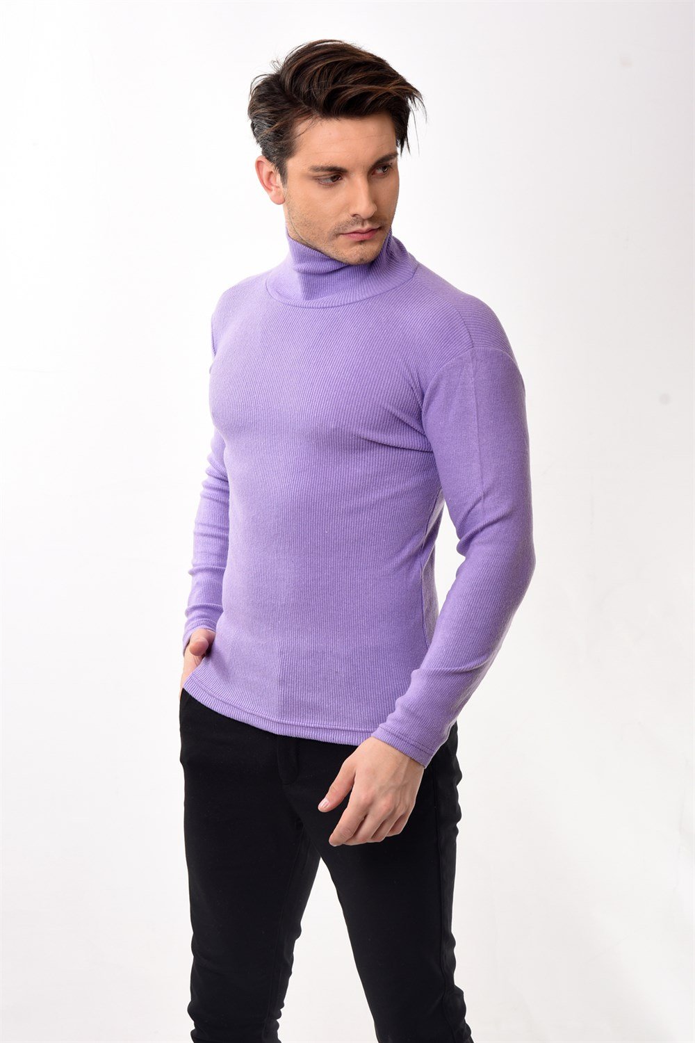 Toptan Min 10 Adet Erkek Balıkçı Yaka Boğazlı Slim Fit Kazak