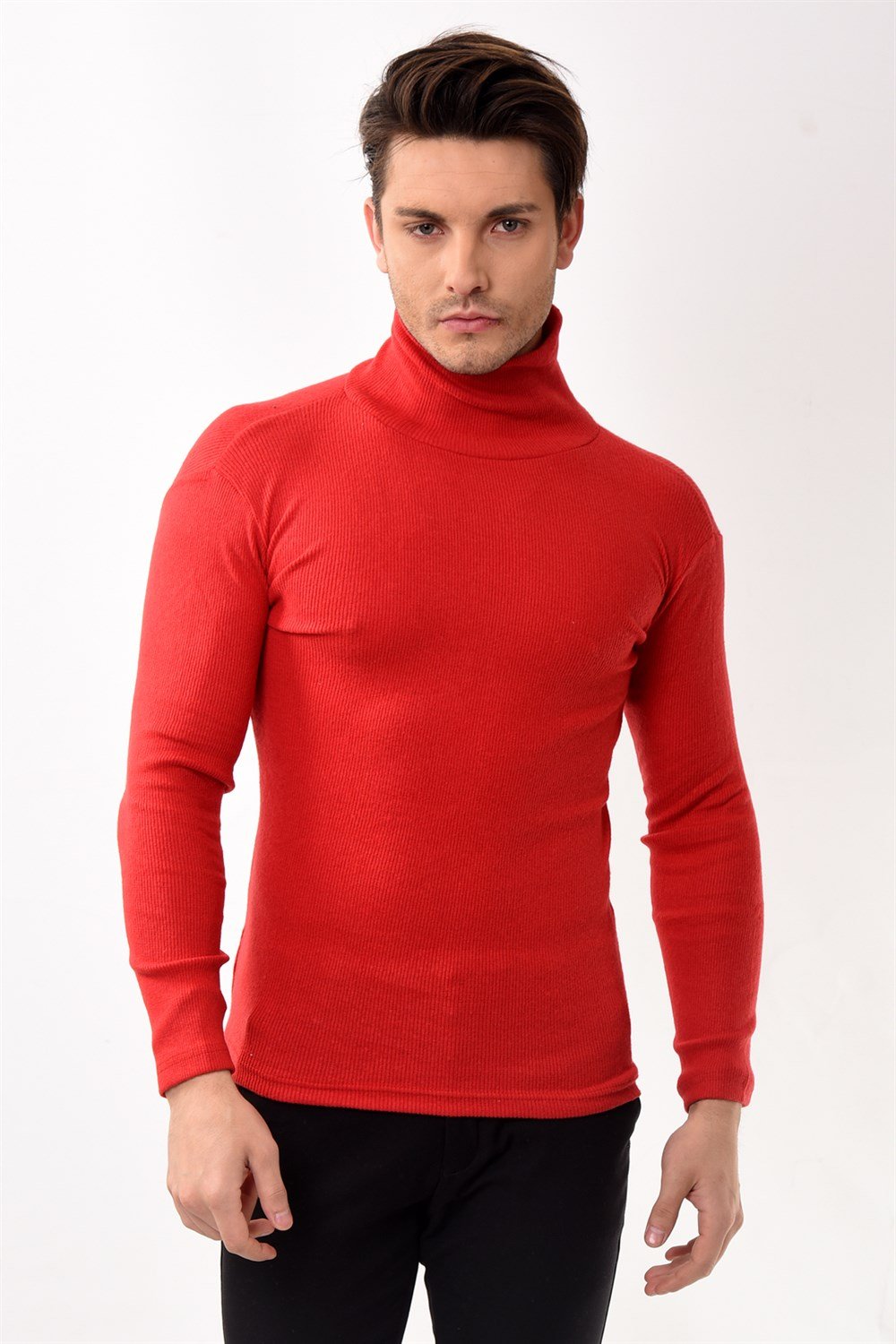Toptan Min 10 Adet Erkek Balıkçı Yaka Boğazlı Slim Fit Kazak