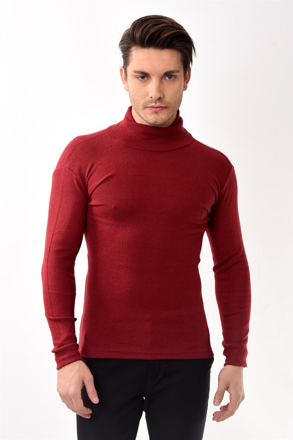 Toptan Min 10 Adet Erkek Balıkçı Yaka Boğazlı Slim Fit Kazak
