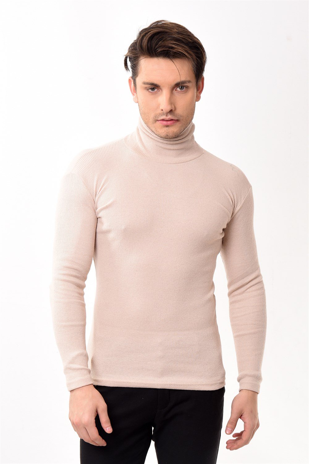 Toptan Min 10 Adet Erkek Balıkçı Yaka Boğazlı Slim Fit Kazak