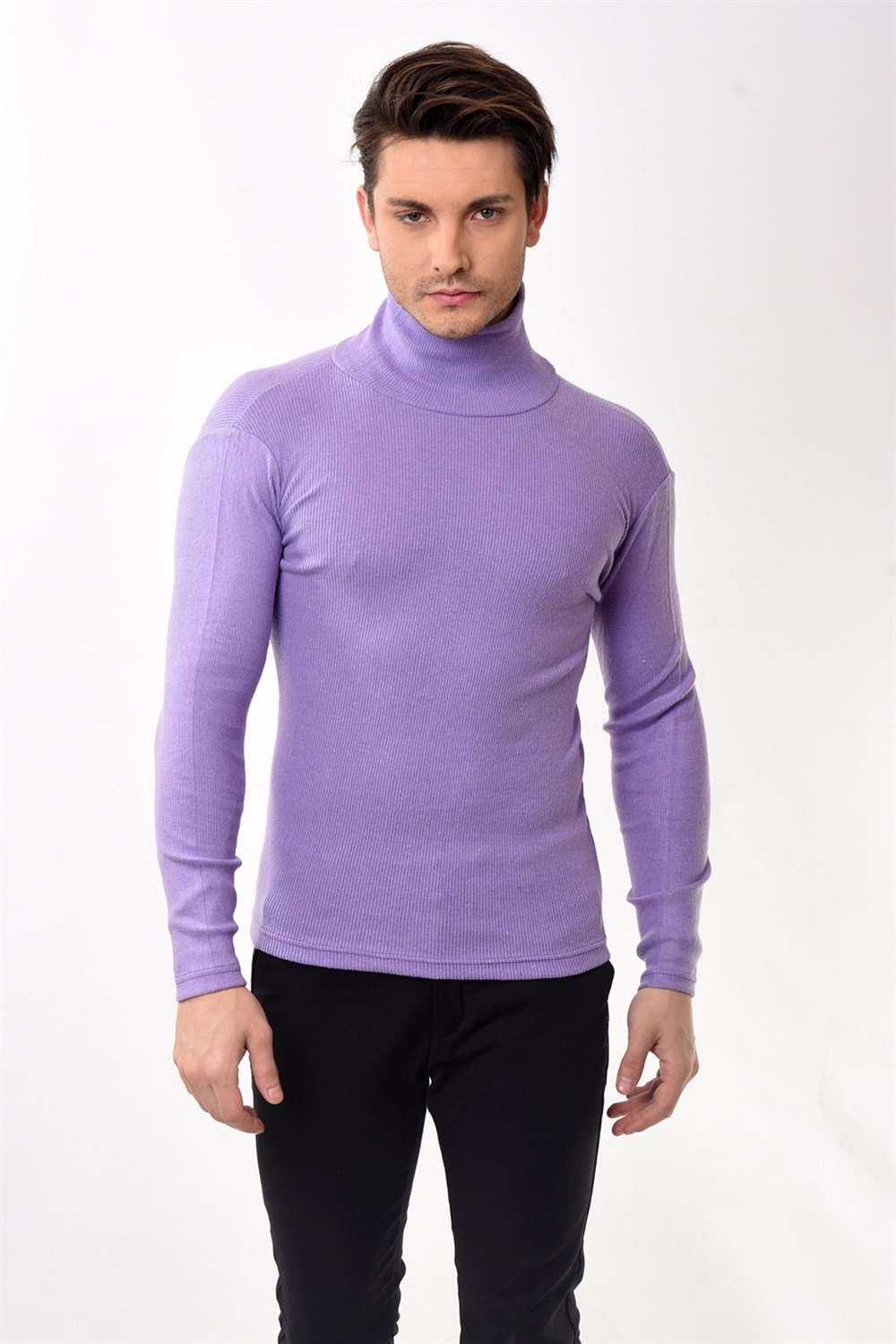 Toptan Min 10 Adet Erkek Balıkçı Yaka Boğazlı Slim Fit Kazak