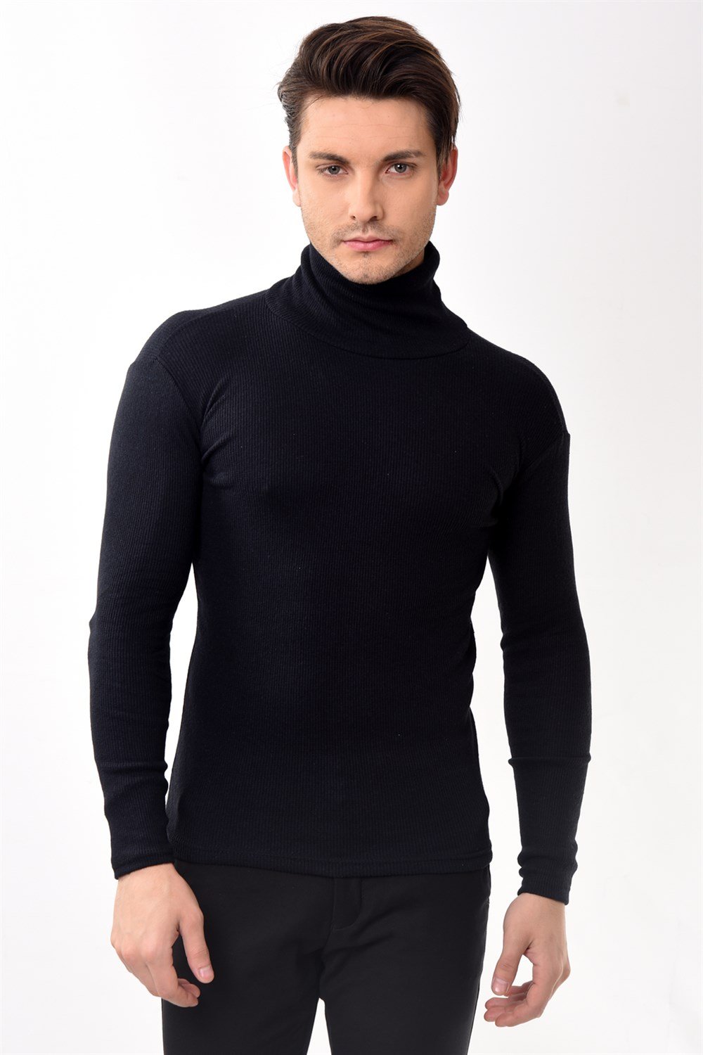 Toptan Min 10 Adet Erkek Balıkçı Yaka Boğazlı Slim Fit Kazak