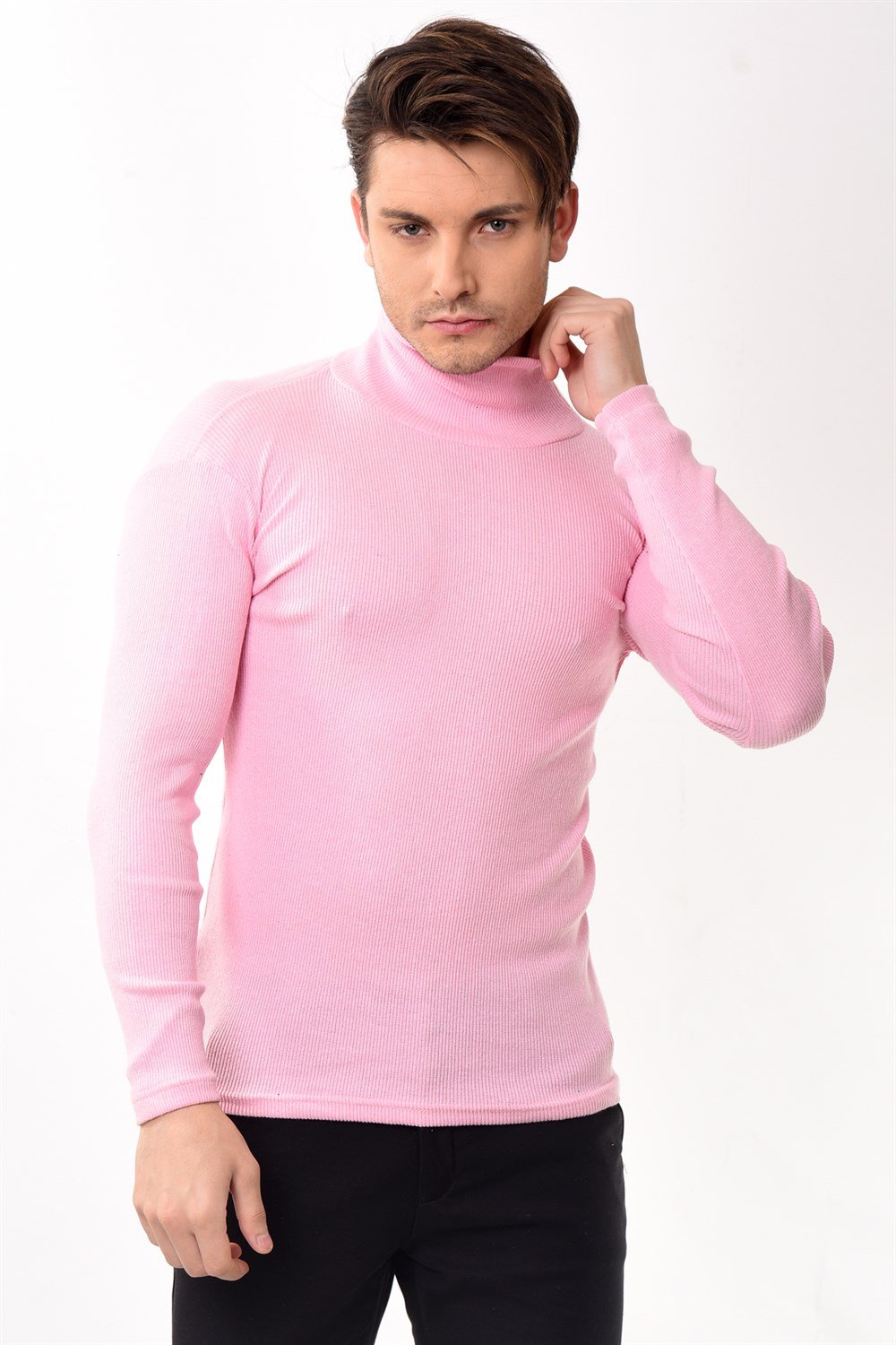 Toptan Min 10 Adet Erkek Balıkçı Yaka Boğazlı Slim Fit Kazak