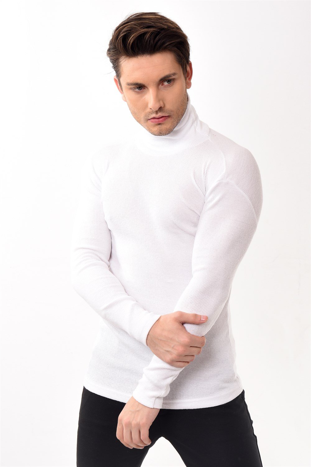 Toptan Min 10 Adet Erkek Balıkçı Yaka Boğazlı Slim Fit Kazak