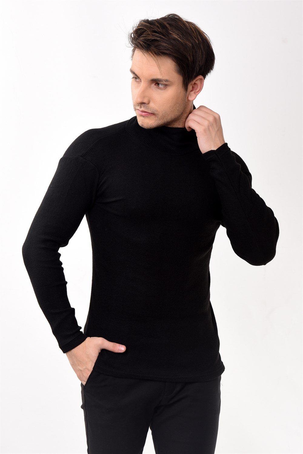 Toptan Min 10 Adet Erkek Balıkçı Yaka Boğazlı Slim Fit Kazak
