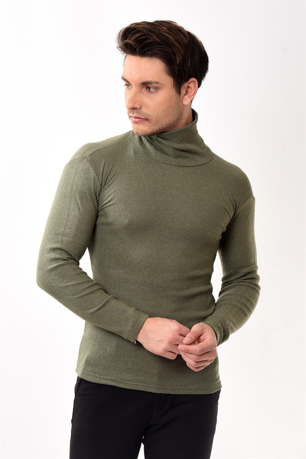 Toptan Min 10 Adet Erkek Balıkçı Yaka Boğazlı Slim Fit Kazak