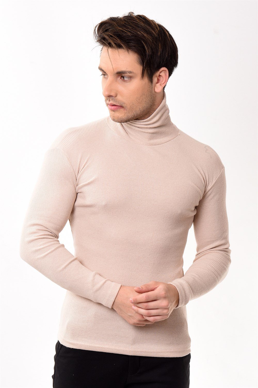Toptan Min 10 Adet Erkek Balıkçı Yaka Boğazlı Slim Fit Kazak