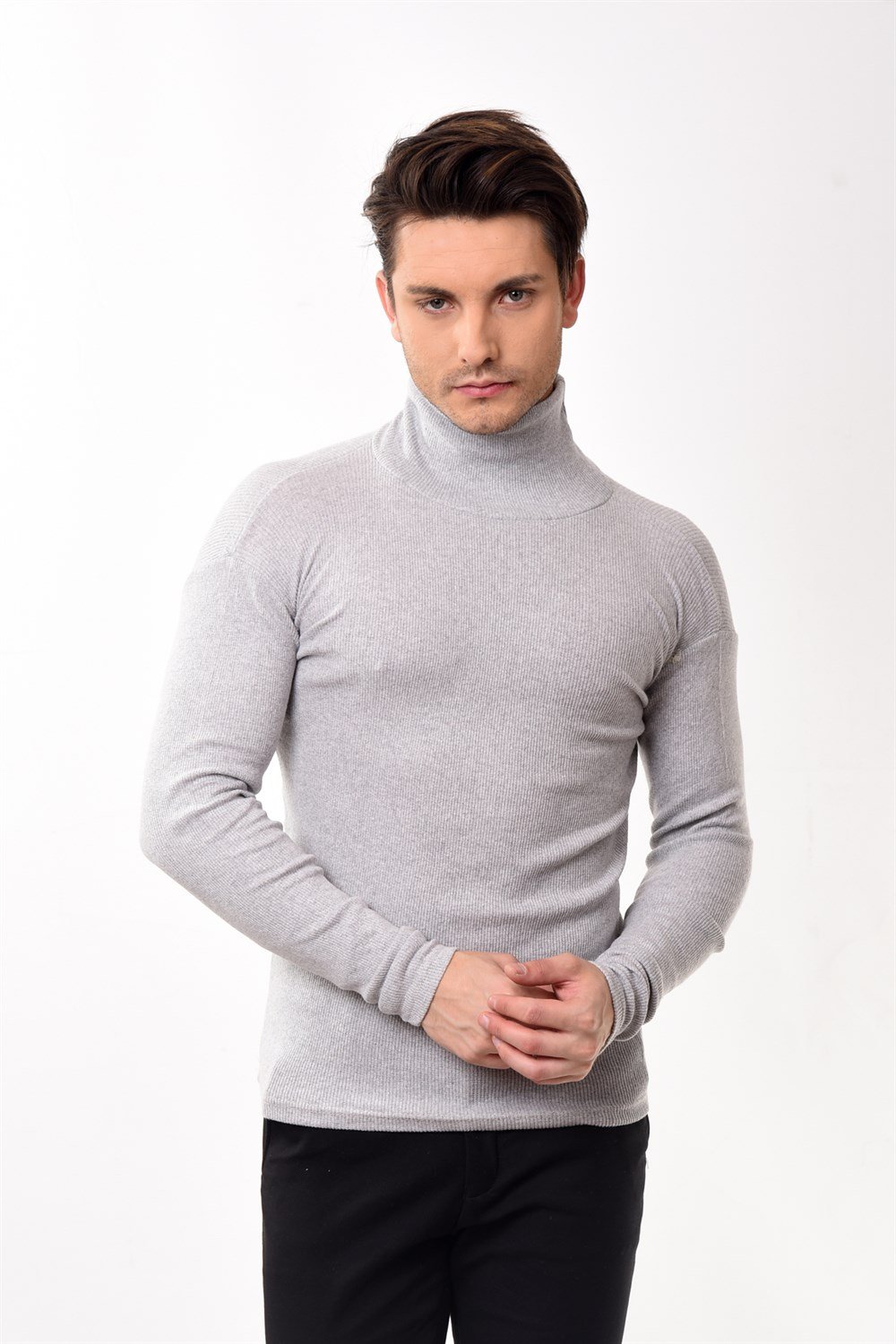 Toptan Min 10 Adet Erkek Balıkçı Yaka Boğazlı Slim Fit Kazak