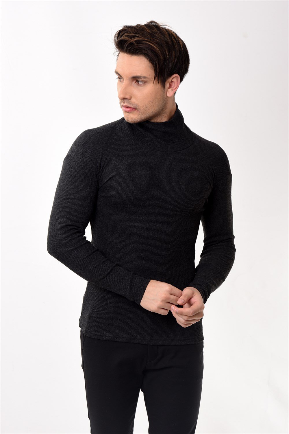 Toptan Min 10 Adet Erkek Balıkçı Yaka Boğazlı Slim Fit Kazak