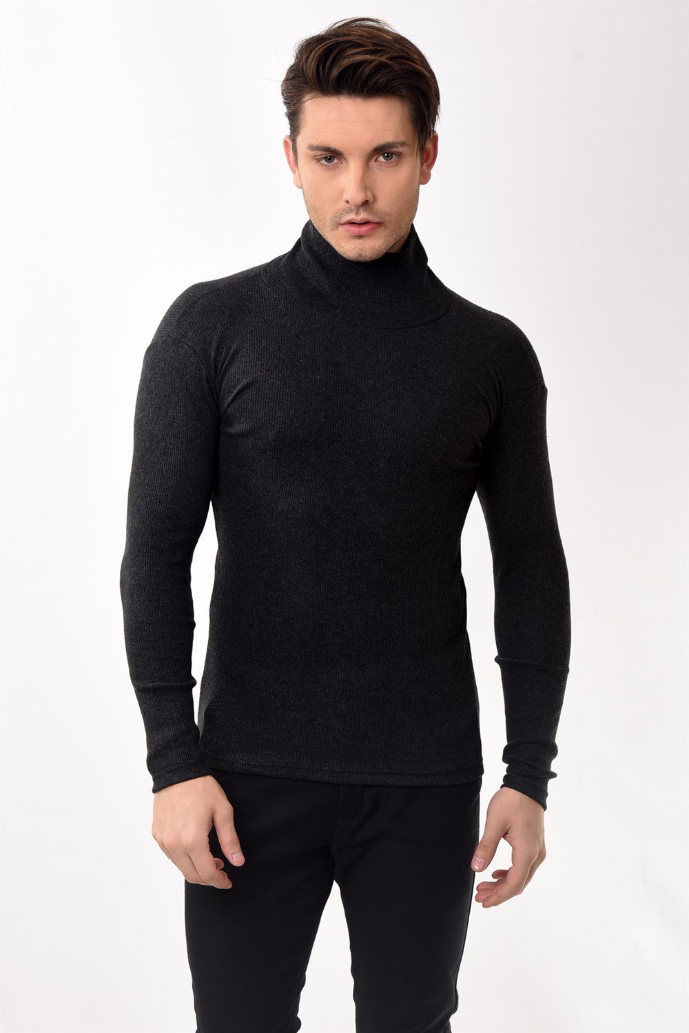 Toptan Min 10 Adet Erkek Balıkçı Yaka Boğazlı Slim Fit Kazak