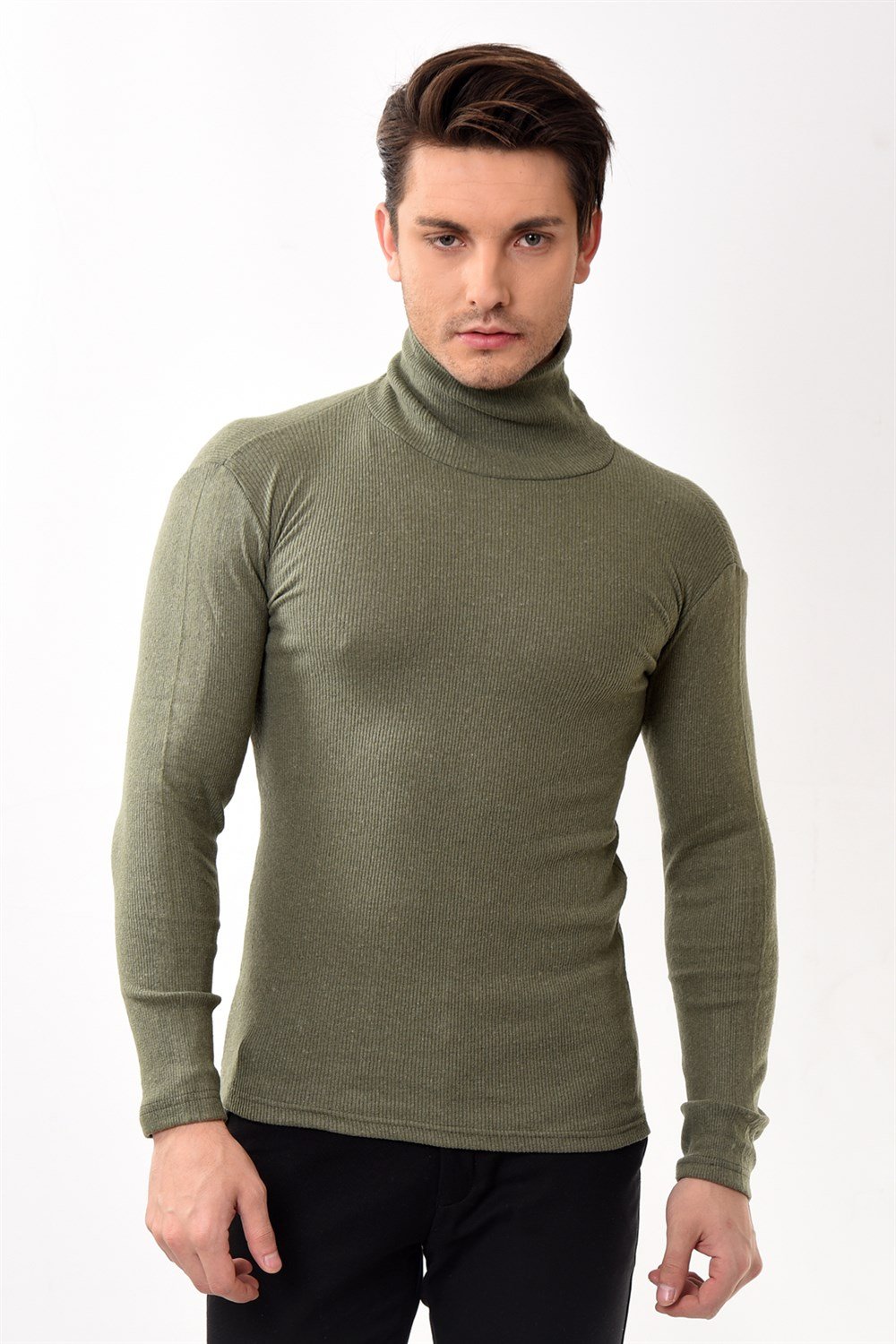 Toptan Min 10 Adet Erkek Balıkçı Yaka Boğazlı Slim Fit Kazak