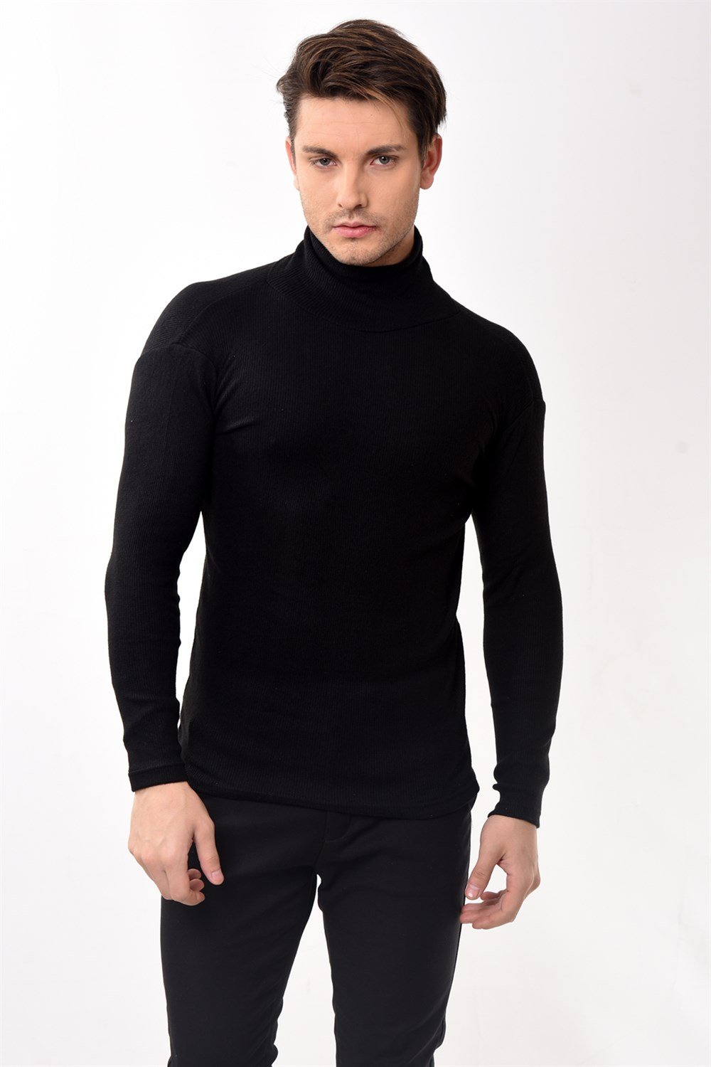 Toptan Min 10 Adet Erkek Balıkçı Yaka Boğazlı Slim Fit Kazak