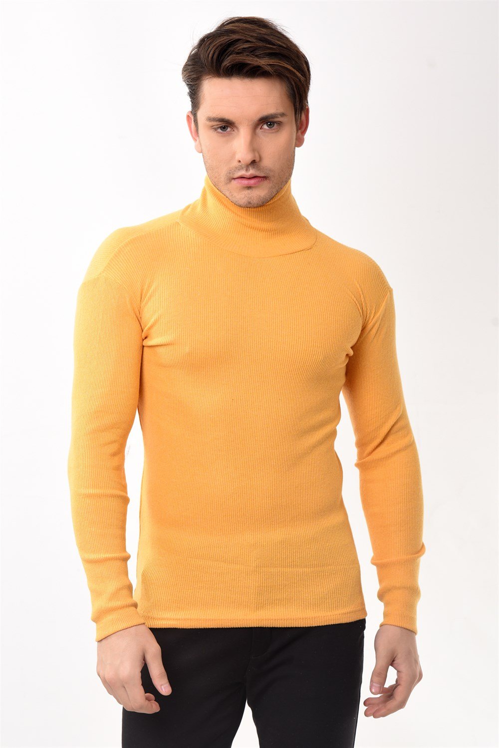 Toptan Min 10 Adet Erkek Balıkçı Yaka Boğazlı Slim Fit Kazak