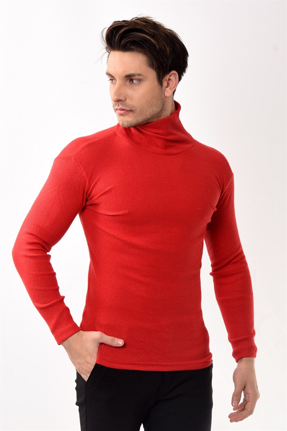 Toptan Min 10 Adet Erkek Balıkçı Yaka Boğazlı Slim Fit Kazak