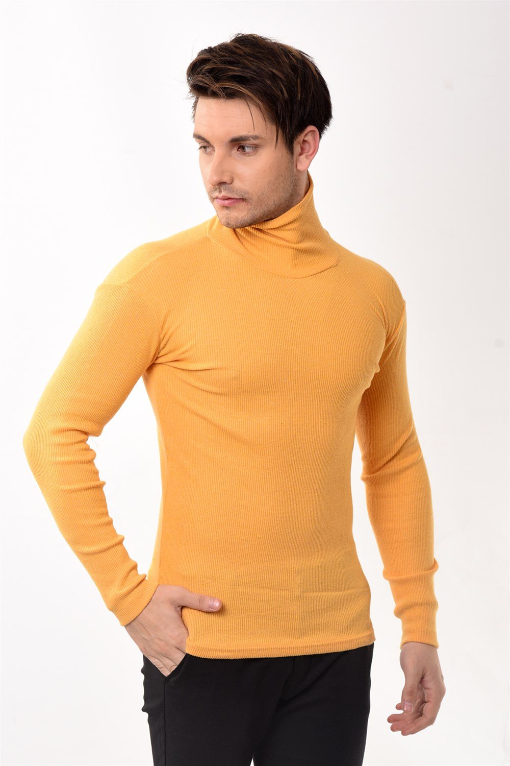 Toptan Min 10 Adet Erkek Balıkçı Yaka Boğazlı Slim Fit Kazak