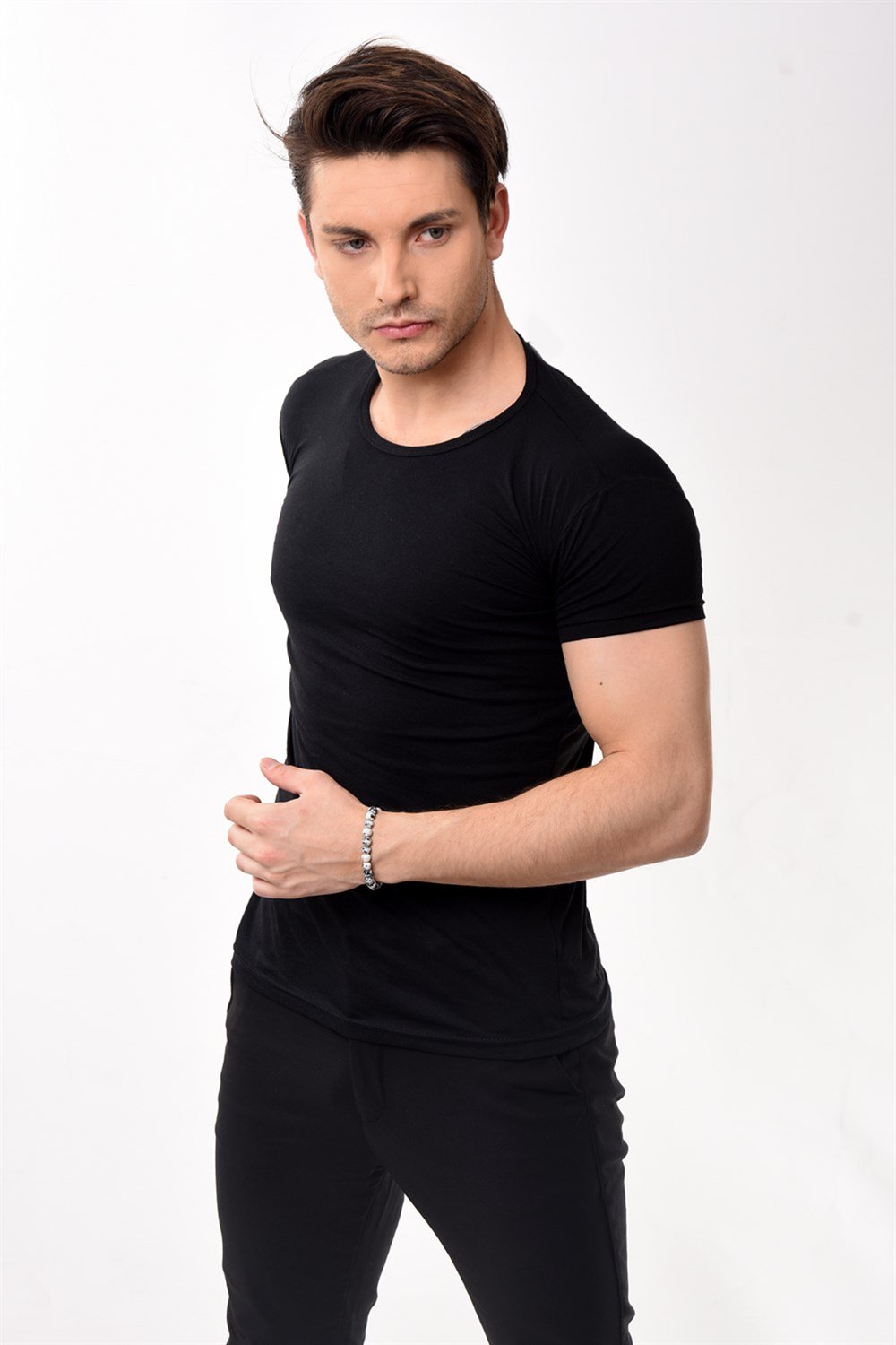 Toptan Min 4 Adet Erkek Slim Fit Basic Bisiklet Yaka Kısa Kollu T-shirt Tişört