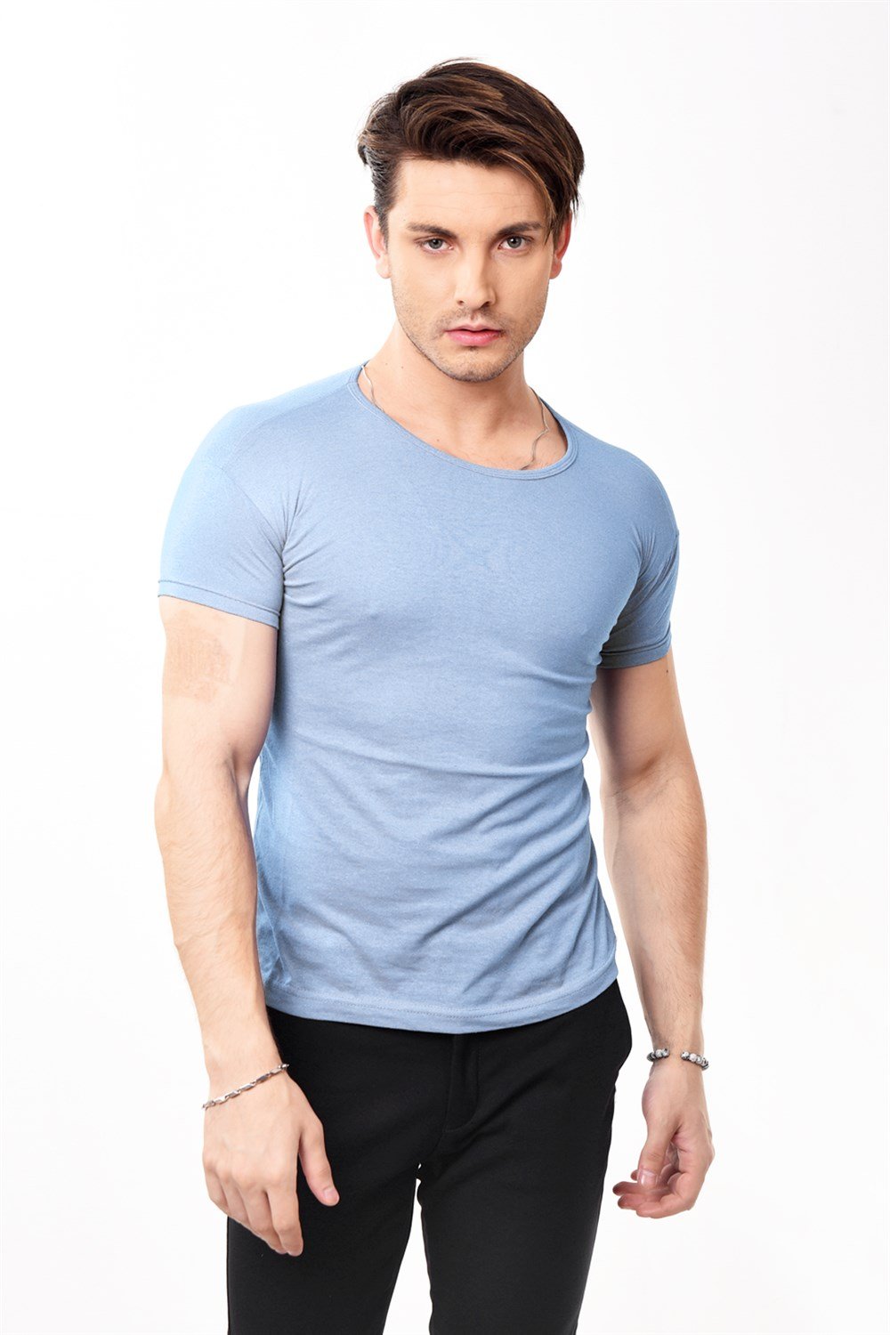 Toptan Min 4 Adet Erkek Slim Fit Basic Bisiklet Yaka Kısa Kollu T-shirt Tişört
