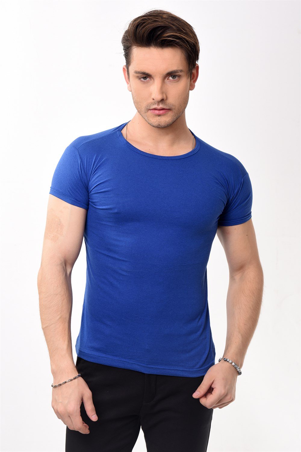 Toptan Min 4 Adet Erkek Slim Fit Basic Bisiklet Yaka Kısa Kollu T-shirt Tişört