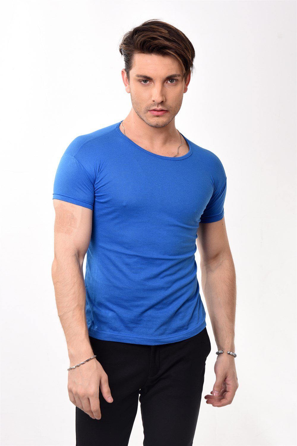 Toptan Min 4 Adet Erkek Slim Fit Basic Bisiklet Yaka Kısa Kollu T-shirt Tişört