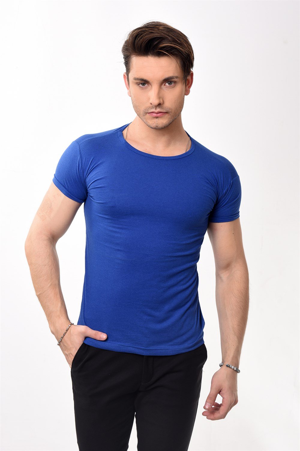 Toptan Min 4 Adet Erkek Slim Fit Basic Bisiklet Yaka Kısa Kollu T-shirt Tişört