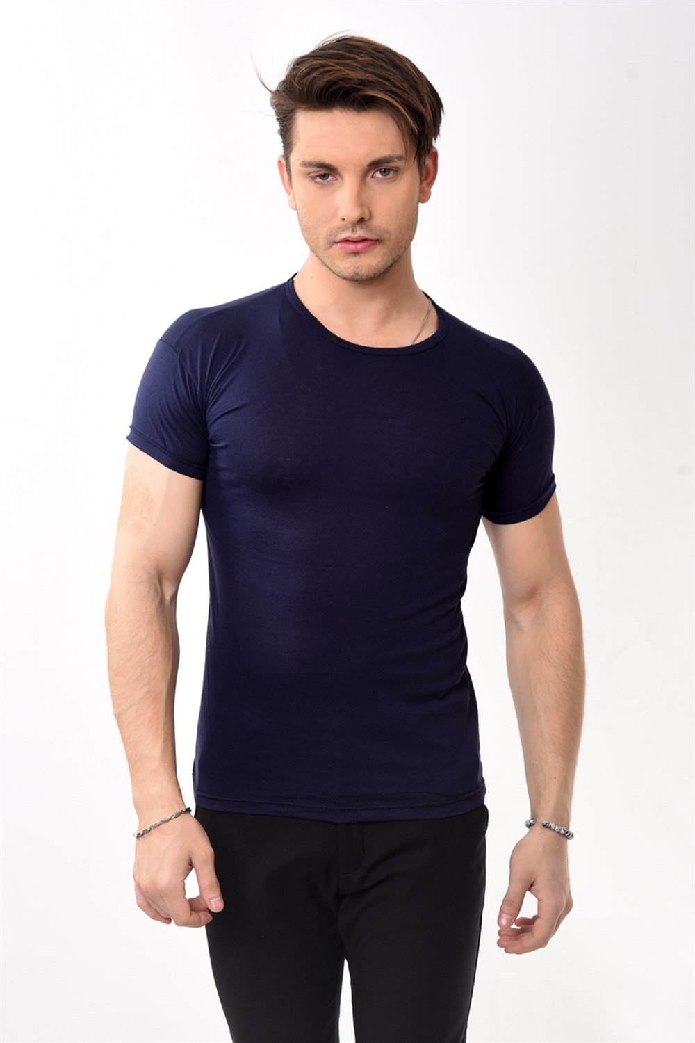 Toptan Min 4 Adet Erkek Slim Fit Basic Bisiklet Yaka Kısa Kollu T-shirt Tişört