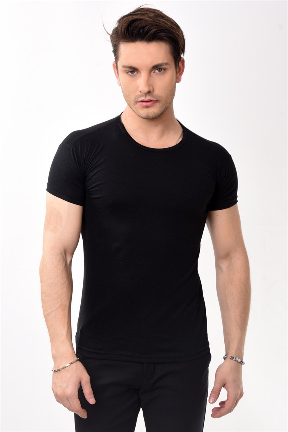 Toptan Min 4 Adet Erkek Slim Fit Basic Bisiklet Yaka Kısa Kollu T-shirt Tişört