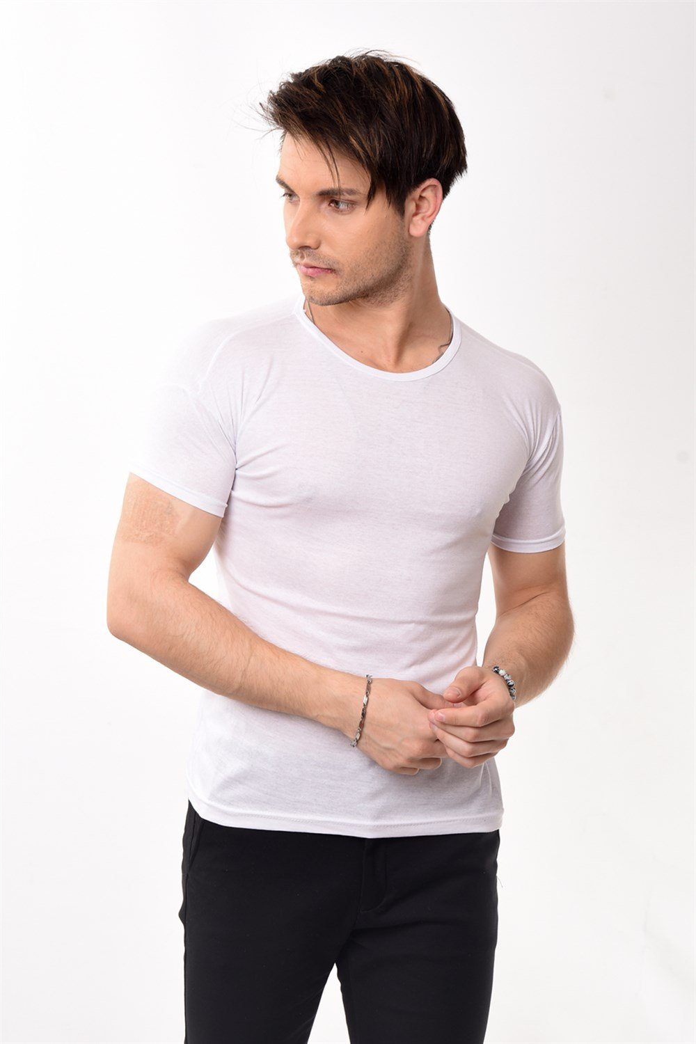 Toptan Min 4 Adet Erkek Slim Fit Basic Bisiklet Yaka Kısa Kollu T-shirt Tişört
