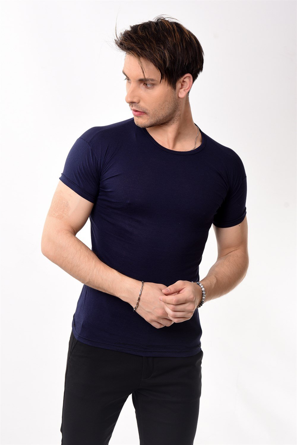 Toptan Min 4 Adet Erkek Slim Fit Basic Bisiklet Yaka Kısa Kollu T-shirt Tişört