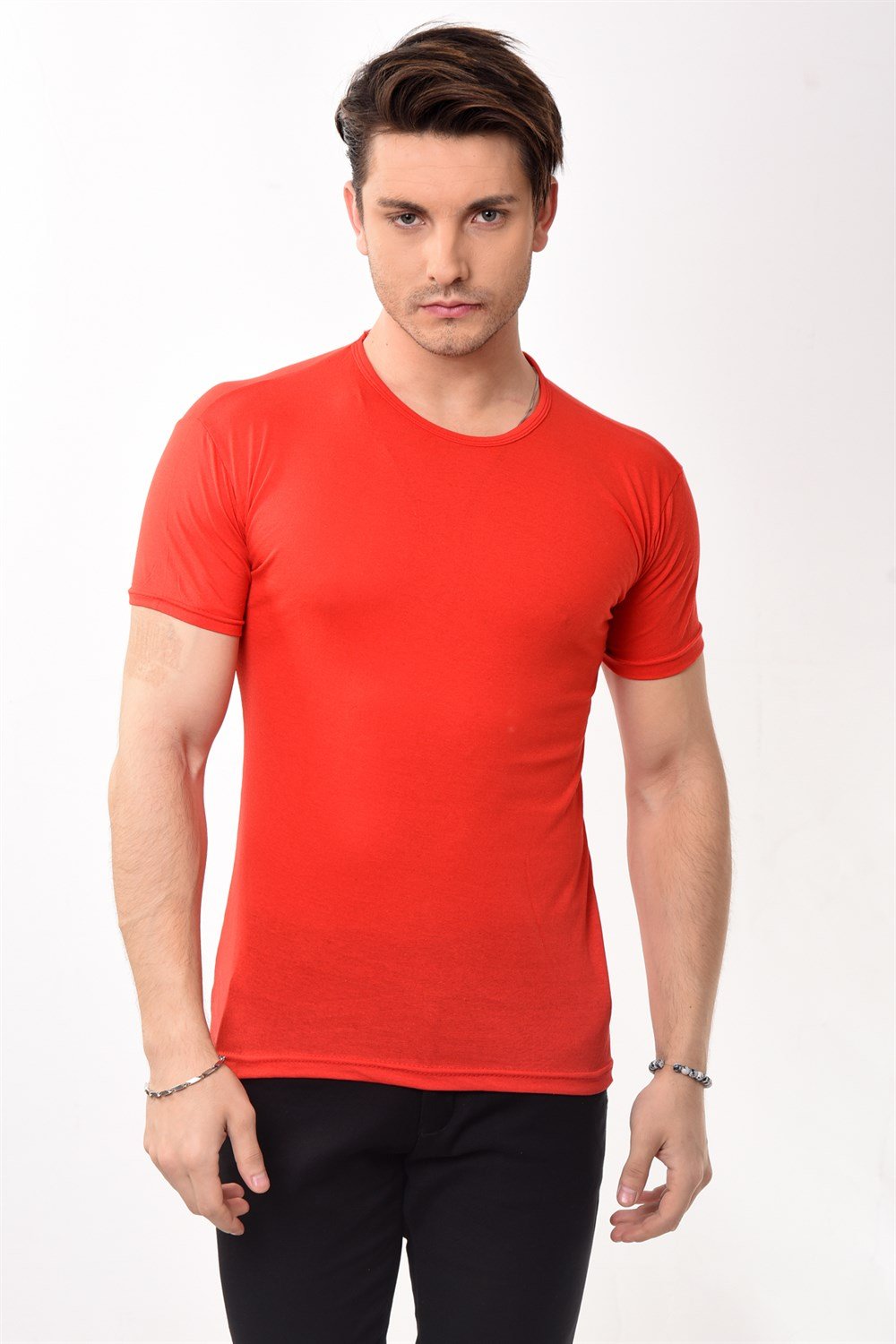 Toptan Min 4 Adet Erkek Slim Fit Basic Bisiklet Yaka Kısa Kollu T-shirt Tişört