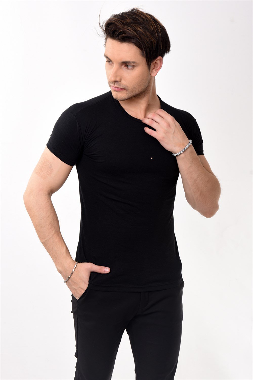 Toptan Min 4 Adet Erkek Slim Fit Basic Bisiklet Yaka Kısa Kollu T-shirt Tişört