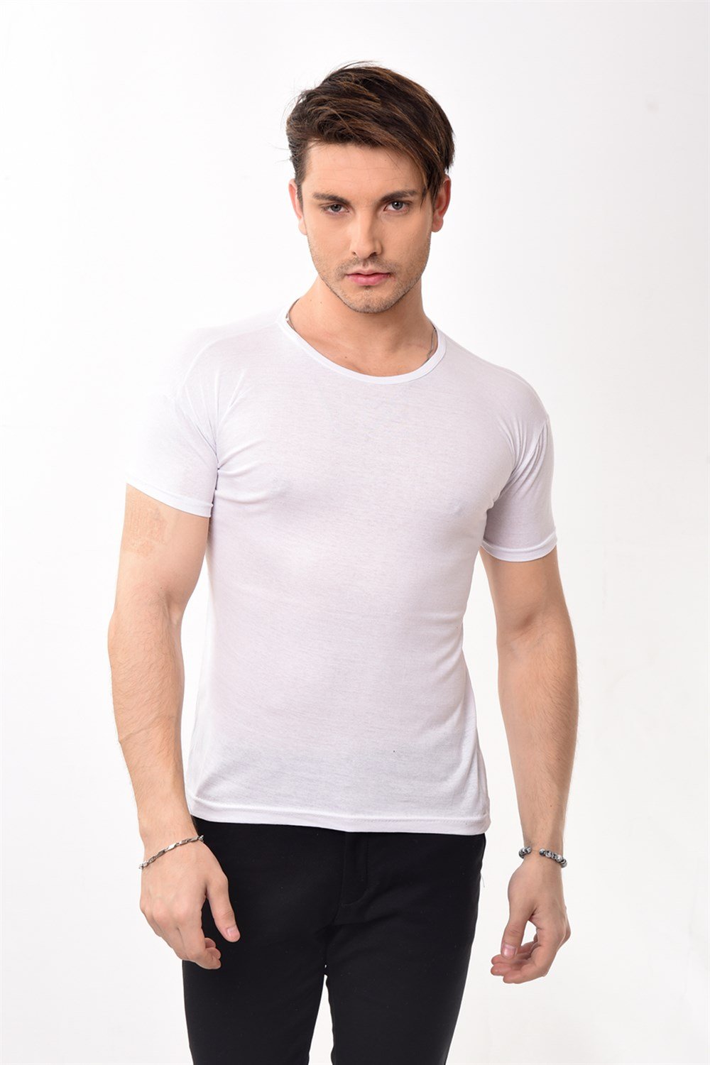 Toptan Min 4 Adet Erkek Slim Fit Basic Bisiklet Yaka Kısa Kollu T-shirt Tişört
