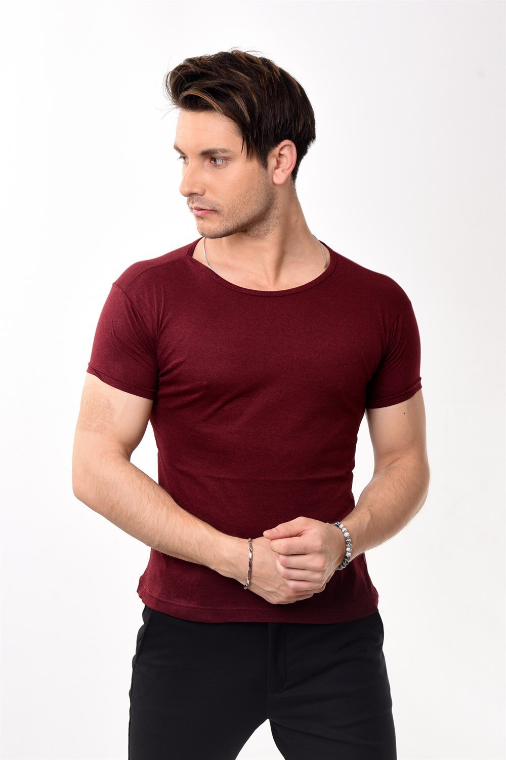 Toptan Min 4 Adet Erkek Slim Fit Basic Bisiklet Yaka Kısa Kollu T-shirt Tişört