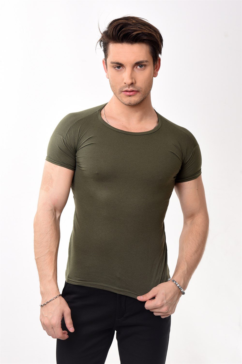 Toptan Min 4 Adet Erkek Slim Fit Basic Bisiklet Yaka Kısa Kollu T-shirt Tişört