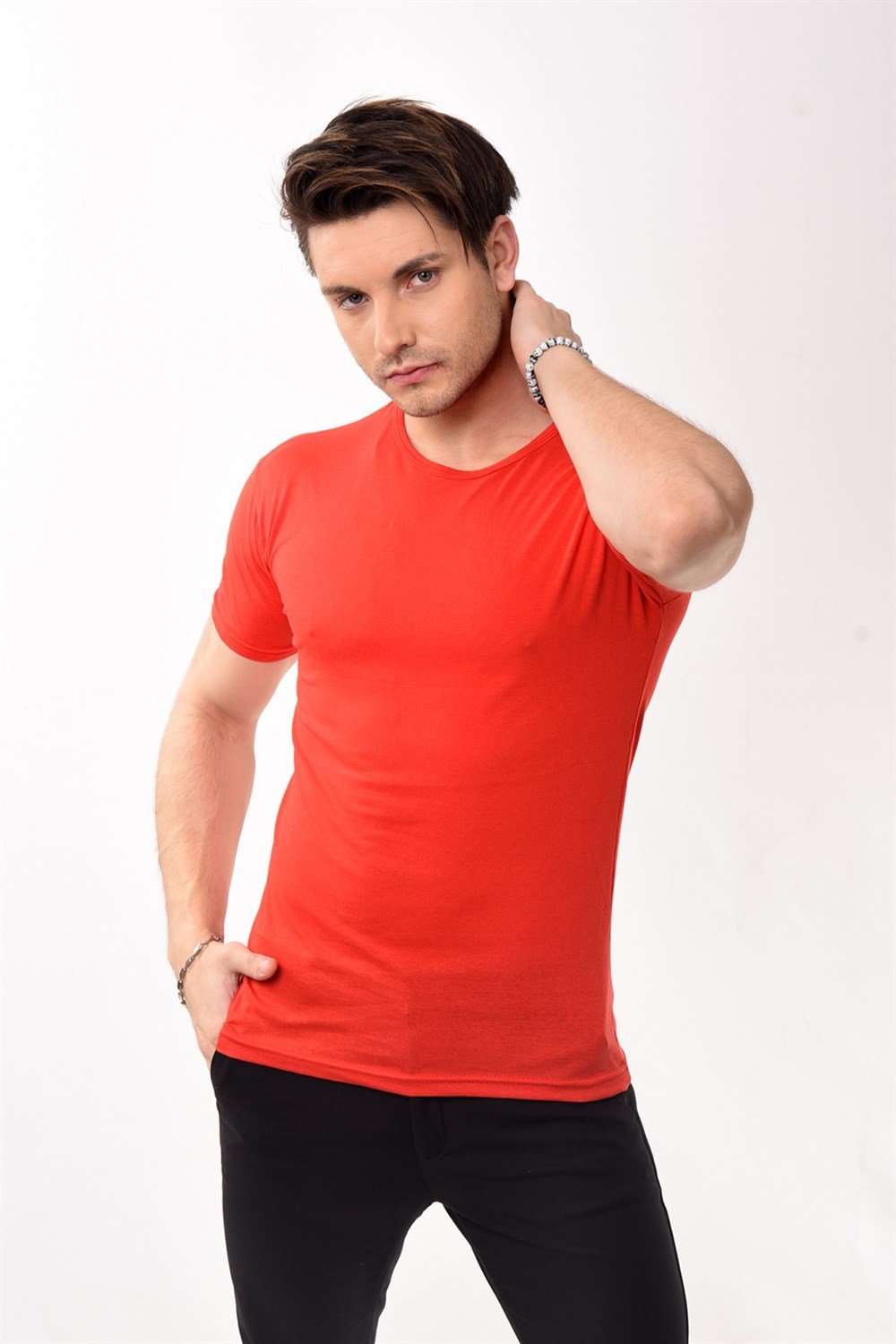 Toptan Min 4 Adet Erkek Slim Fit Basic Bisiklet Yaka Kısa Kollu T-shirt Tişört