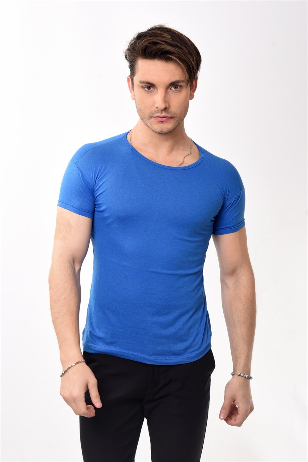 Toptan Min 4 Adet Erkek Slim Fit Basic Bisiklet Yaka Kısa Kollu T-shirt Tişört