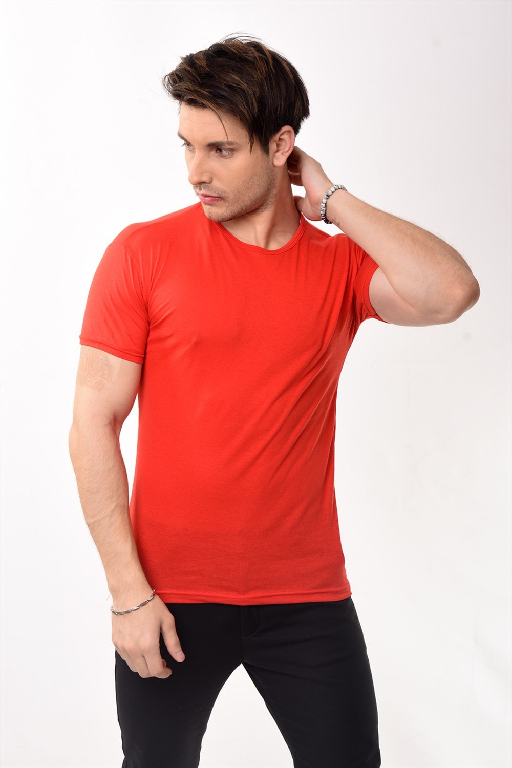 Toptan Min 4 Adet Erkek Slim Fit Basic Bisiklet Yaka Kısa Kollu T-shirt Tişört