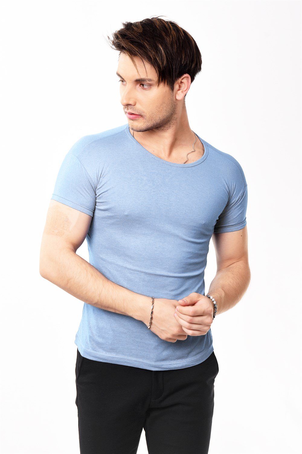 Toptan Min 4 Adet Erkek Slim Fit Basic Bisiklet Yaka Kısa Kollu T-shirt Tişört