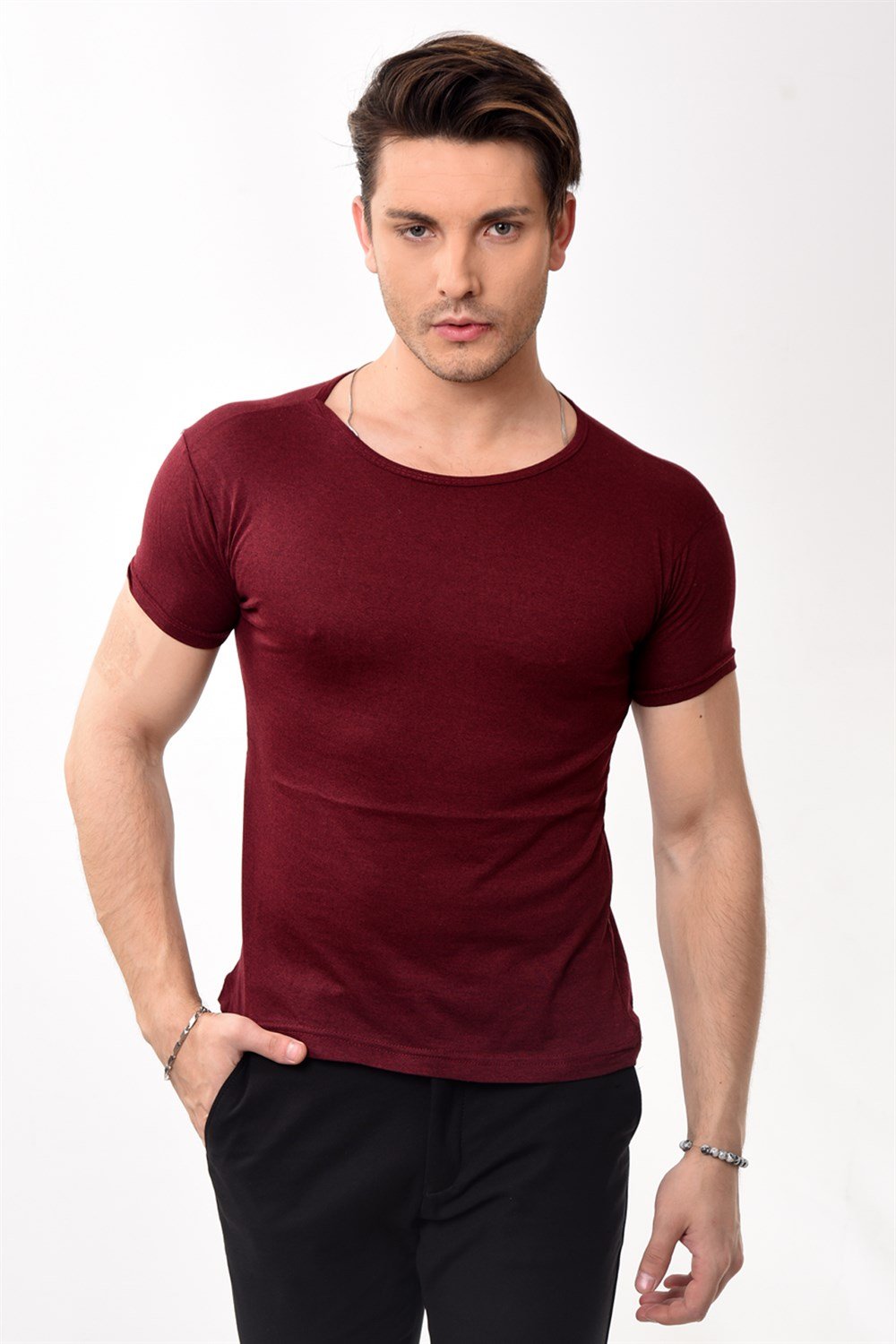 Toptan Min 4 Adet Erkek Slim Fit Basic Bisiklet Yaka Kısa Kollu T-shirt Tişört