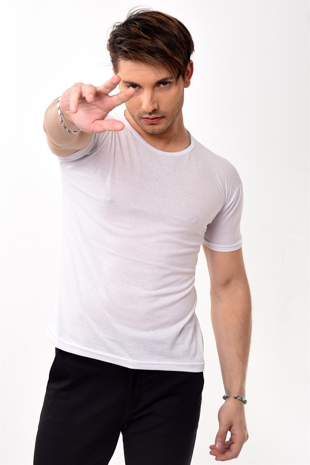 Toptan Min 4 Adet Erkek Slim Fit Basic Bisiklet Yaka Kısa Kollu T-shirt Tişört