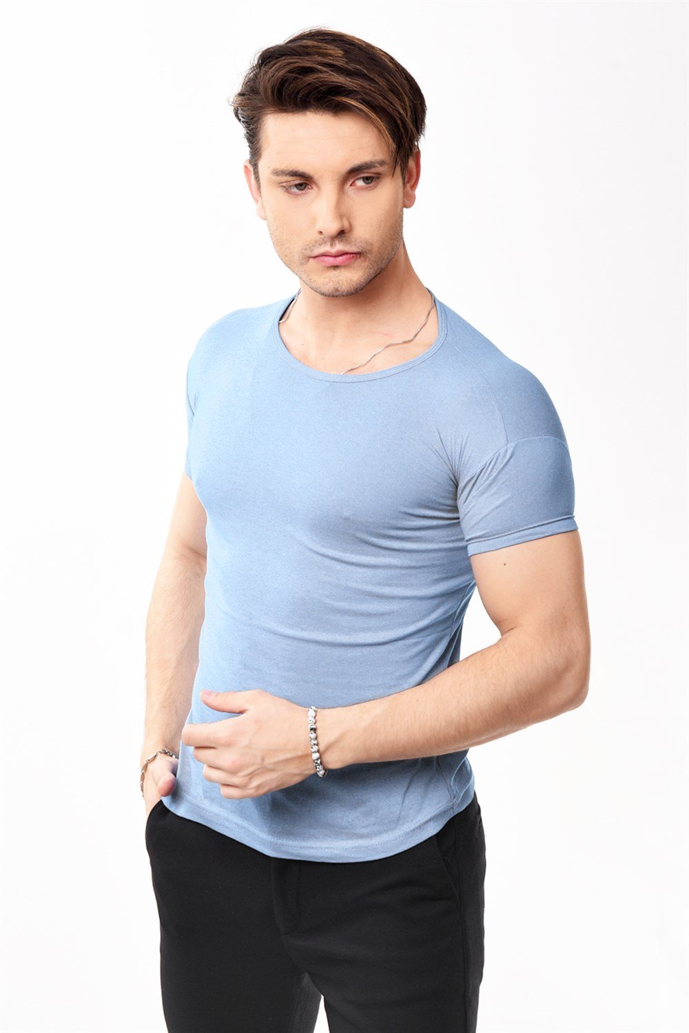 Toptan Min 4 Adet Erkek Slim Fit Basic Bisiklet Yaka Kısa Kollu T-shirt Tişört