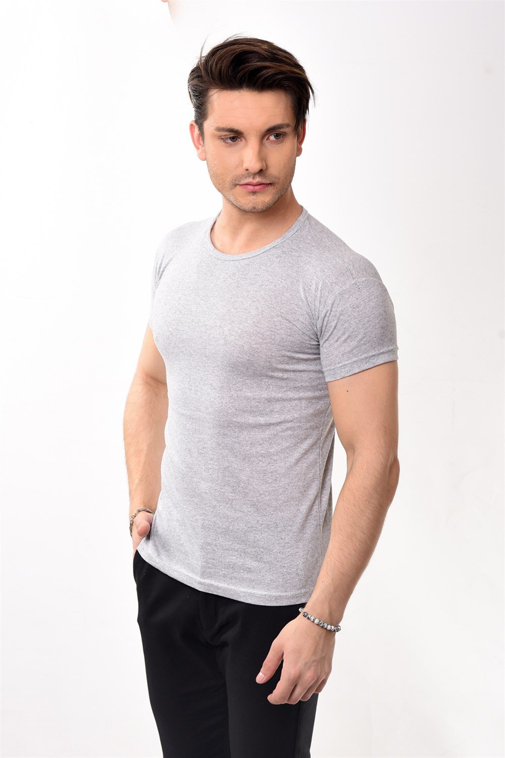 Toptan Min 4 Adet Erkek Slim Fit Basic Bisiklet Yaka Kısa Kollu T-shirt Tişört