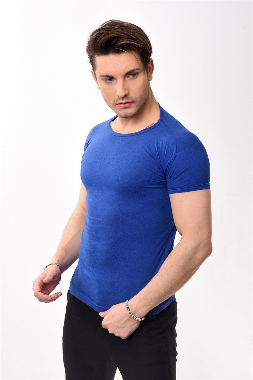 Toptan Min 4 Adet Erkek Slim Fit Basic Bisiklet Yaka Kısa Kollu T-shirt Tişört