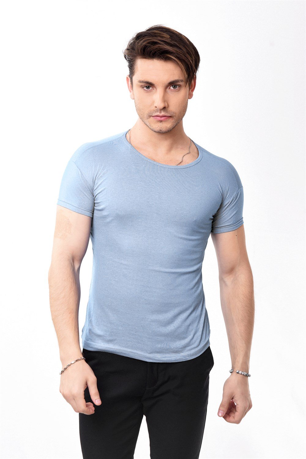 Toptan Min 4 Adet Erkek Slim Fit Basic Bisiklet Yaka Kısa Kollu T-shirt Tişört