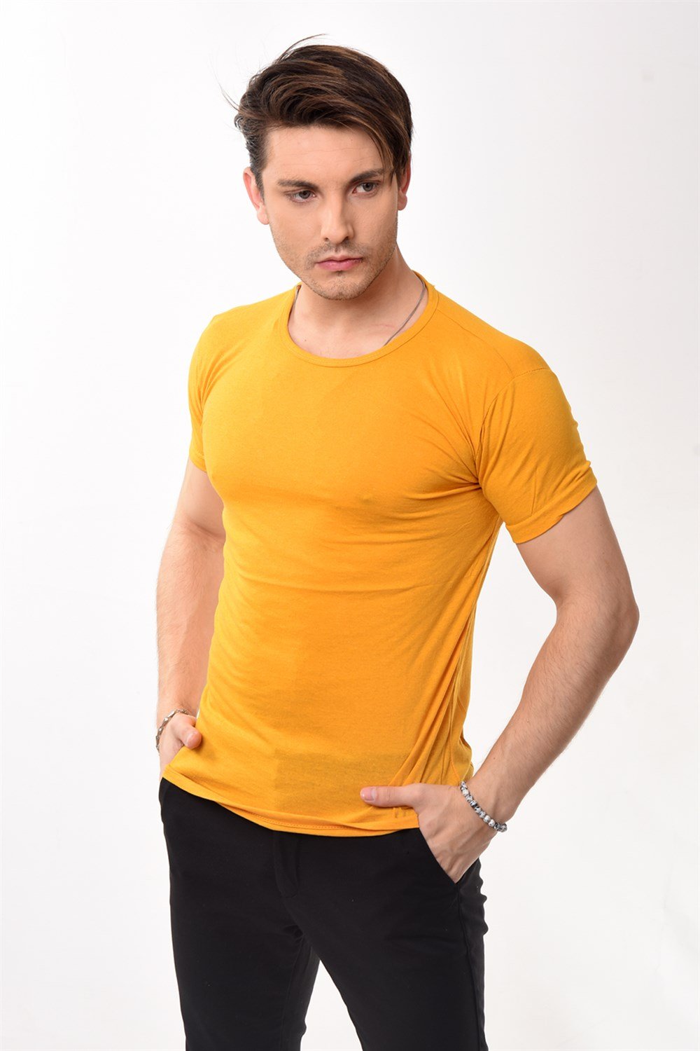 Toptan Min 4 Adet Erkek Slim Fit Basic Bisiklet Yaka Kısa Kollu T-shirt Tişört