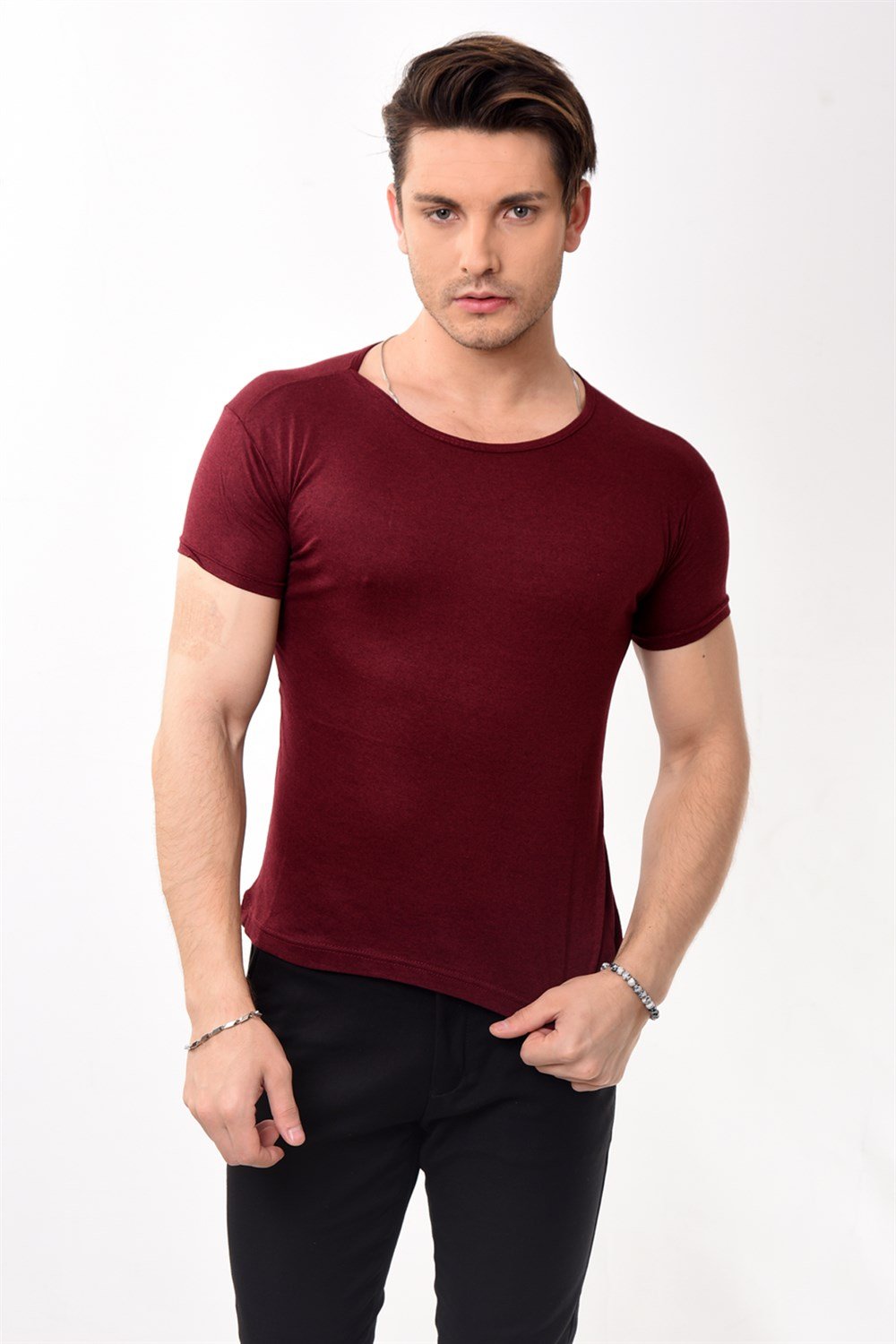 Toptan Min 4 Adet Erkek Slim Fit Basic Bisiklet Yaka Kısa Kollu T-shirt Tişört