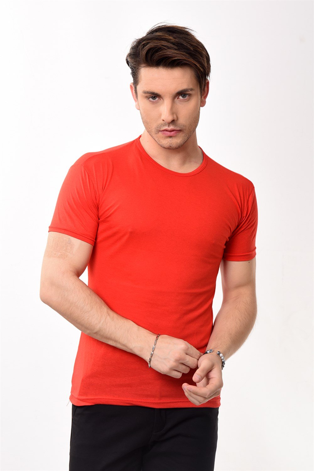 Toptan Min 4 Adet Erkek Slim Fit Basic Bisiklet Yaka Kısa Kollu T-shirt Tişört