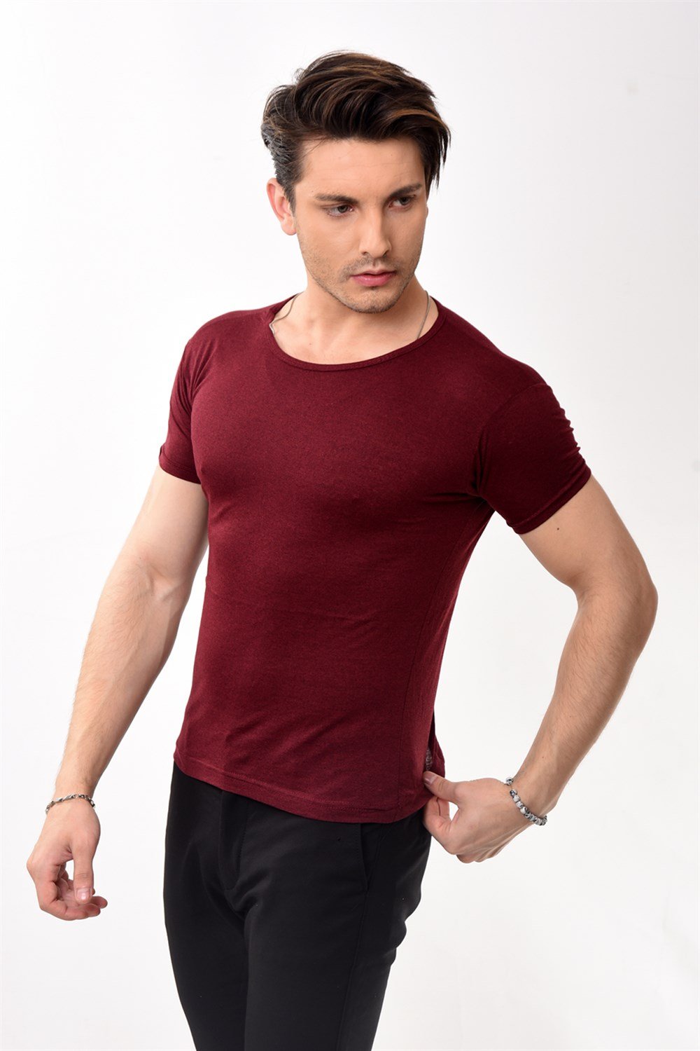 Toptan Min 4 Adet Erkek Slim Fit Basic Bisiklet Yaka Kısa Kollu T-shirt Tişört