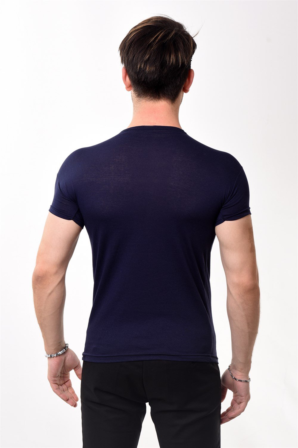 Toptan Min 4 Adet Erkek Slim Fit Basic Bisiklet Yaka Kısa Kollu T-shirt Tişört