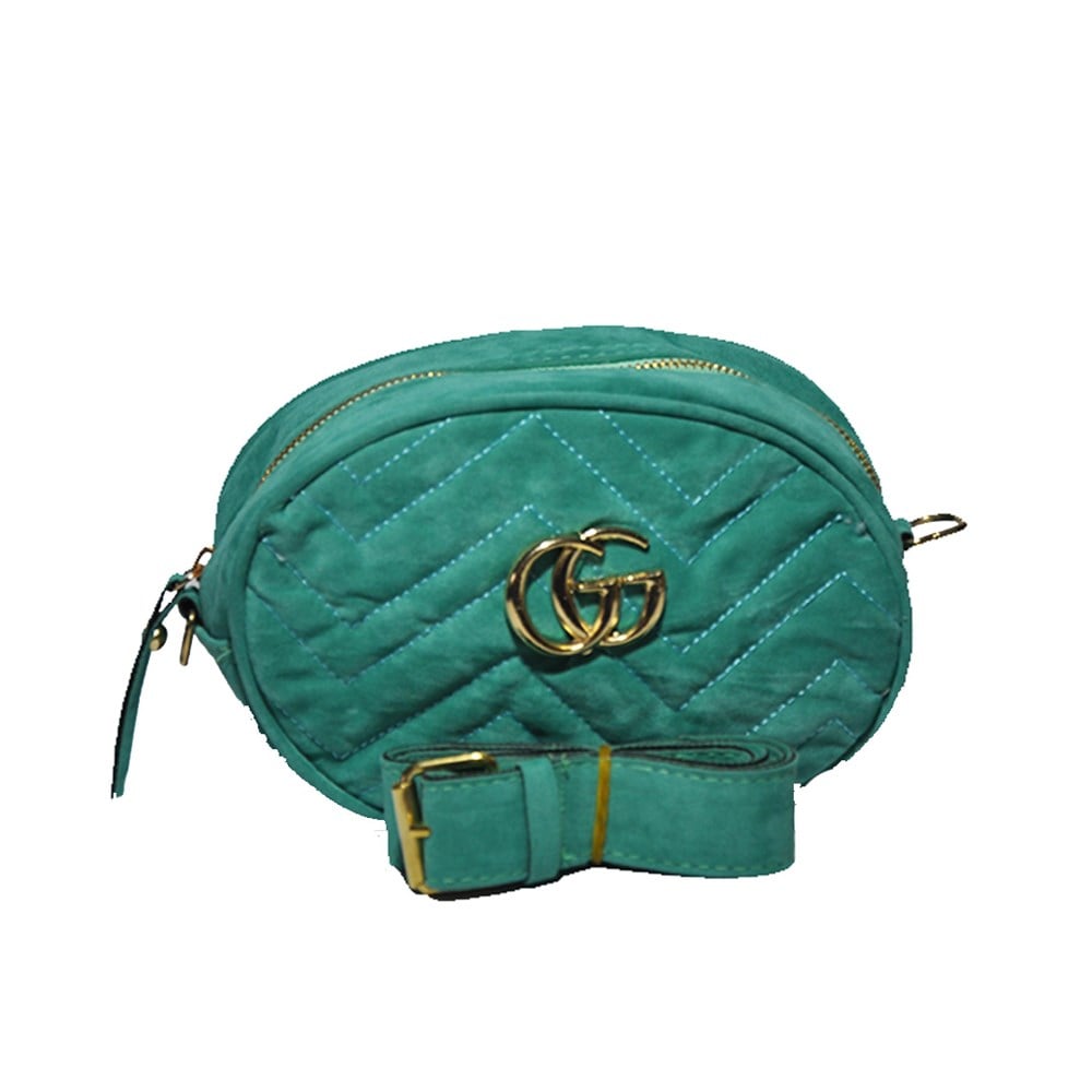 Turkuaz Omuz Askılı Kadife Kadın Bel ve Omuz Çantası